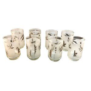 Vintage Libbey Silver Foliage Glasses Set Of 7 Frosted Tumblers With Metallic Le
